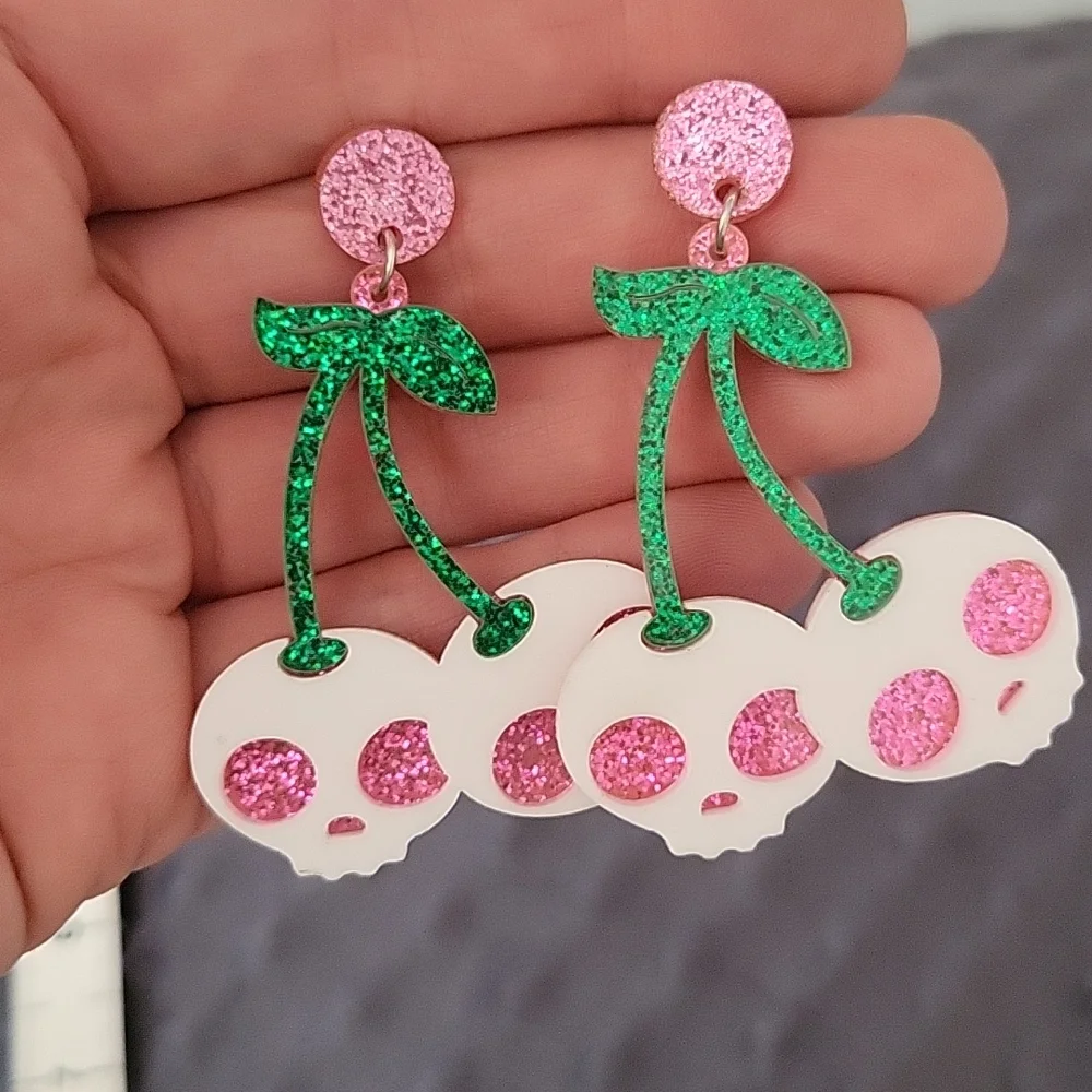 Sparkle Skull Cherry Earrings - Picture 3 of 7